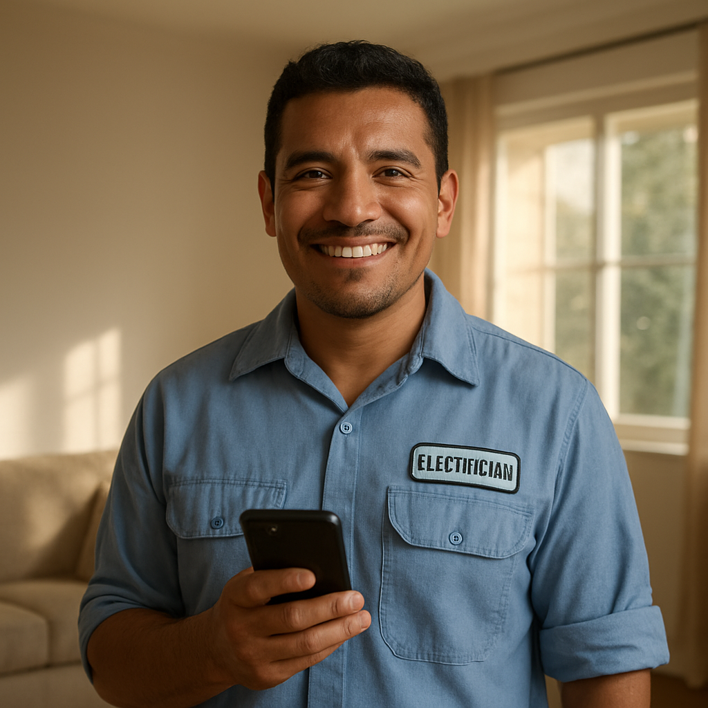 Electricista hondureño revisando una solicitud en su teléfono